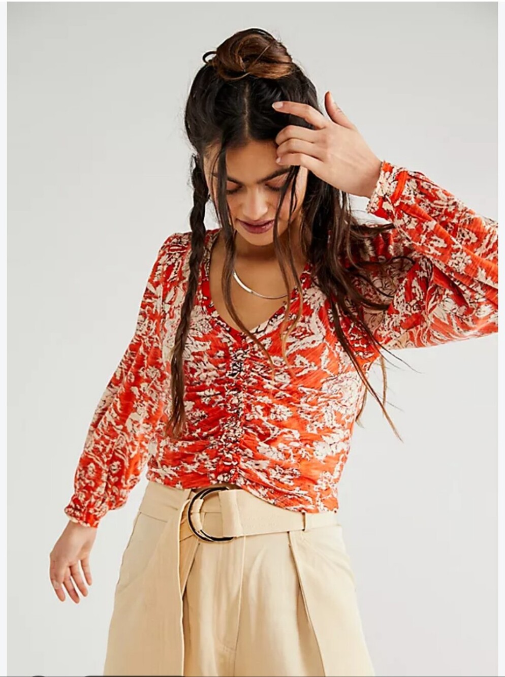 Free people Say The Word Long Sleeved Fitted Crop Blouse Sz S